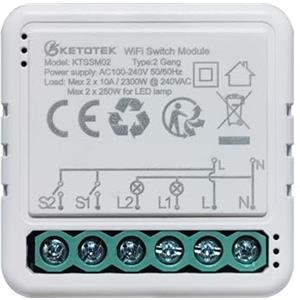 KETOTEK Relè Interruttore Intelligente WiFi 2 Canali Compatibile Con Alexa, Modulo Interruttore Luce WiFi 2 Gang 1 Via/2 Via 220V Controllo delle Smart Life/Tuya App, È necessario un Filo di Neutro