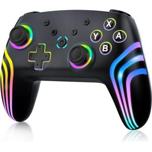 MYSTILUCK Controller Wireless Pro per Switch/Switch 2/Lite/OLED/PC, Controllore con illuminazione RGB 7 Colori Cambiabili/Trigger Effetto Hall/Vibrazione Duale/Turbo,Design Ergonomico Joystick Preciso