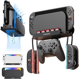 TRANSNOVO Supporto da Parete Compatible con Nintendo Switch 2 / OLED / Dock, con 5 Slot per Cartucce, 4 Supporti per Joycon, Gancio Controller Pro, Design Salvaspazio, Facile da Installare