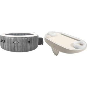 Intex 28442EX - PureSpa Vasca Idromassaggio Gonfiabile Greywood Deluxe, 6 posti, 170 Getti, Riscaldatore, PVC, Grigio, 216x71 cm & 28520 Porta Oggetti per Spa con Luce