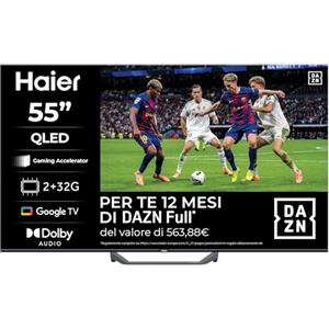 Haier Smart TV 55" QLED 4K Ultra HD S81 Series, Google TV, Dolby Audio, Gaming 120Hz DLG, HDMI 2.1, Chromecast Integrato, Bluetooth 5.1, Design Senza Bordi, Telecomando Vocale, 6 mesi DAZN inclusi