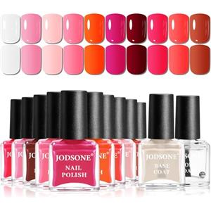 JODSONE Set Smalto Rosa 12 Pezzi, 10 Colori con Base e Top Coat, Asciugatura Rapida, Lunga Durata, Regalo per le Feste, 5 ml