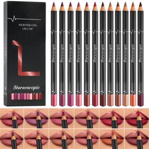 LOPHE Matita Labbra, 12 colori Set di Lip Liner, Penna per Labbra Impermeabile, Cremosa e Liscia, Non Sbava, A Lunga Tenuta, per Contornare le Labbra, Fusto della Penna Nero