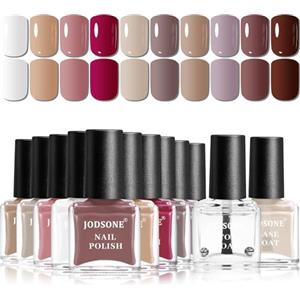 JODSONE Set Smalto 12 Pezzi, 10 Colori con Base e Top Coat, Asciugatura Rapida, Toni Autunnali Nudo, Marrone, Bianco, Rosso, Regalo per Lei, 5 ml