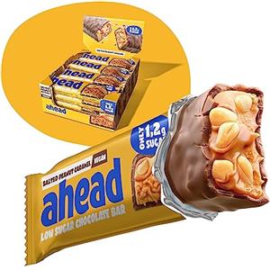 AHEAD Barrette Keto Vegane - 16 x 35g - Salted Peanut Vegan - Barrette senza zucchero - solo 5g di carboidrati netti per keto bar - Barretta con cioccolato senza zucchero
