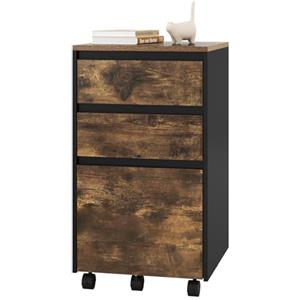 WOLTU Cassettiera da Ufficio, Cassettiera Portadocumenti a 3 Cassetti, Mobiletto Portaoggetti con Ruote per Studio, Camera da Letto, in Legno, Rovere Vintage e Nero, 40x40x70cm, ASK01hov