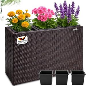 Casaria® Fioriera 3 Vasi 83 x 30,5 x 60 cm Polyrattan Portafiori Giardino Esterno Interno Drenaggio Acqua Arredo Giardinaggio