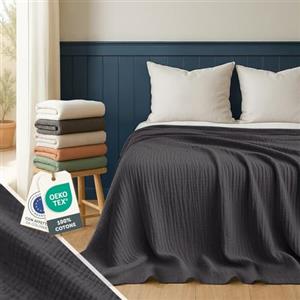 Blumtal Coperta Mussola Matrimoniale 130x170 cm - Certificata OEKO-TEX - Cotone Estivo 100% - Colore Antracite