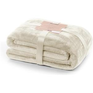 DecoKing Coperta Plaid Pile 200 x 220 cm per Letto Matrimoniale Calda Accogliente e Spessa in Morbido Velluto Per Letto Divano Sedia Tutte le Stagioni Crema Mic
