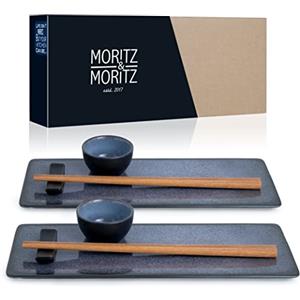 Moritz & Moritz Set di stoviglie per sushi per 2 persone - 10 pezzi - Set per servire il sushi con 3 piatti per sushi - 2x piatti per sushi, ciotola per miso, ciotoline e bacchette