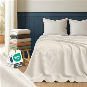 Blumtal Coperta Mussola Matrimoniale 130x170 cm - Certificata OEKO-TEX - Cotone Estivo 100% - Telo Copridivano - Avorio