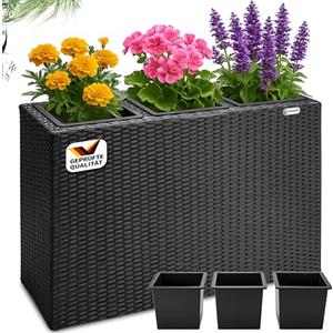Casaria® Fioriera 3 Vasi 83 x 30,5 x 60 cm Polyrattan Portafiori Giardino Esterno Interno Drenaggio Acqua Arredo Giardinaggio