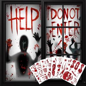 DADAPANGHU Halloween Decorazioni Horror, 2 Adesivi Halloween per Finestre e Porta & 8 Set Vetrofanie, Totale di 87 Stickers-Halloween, Decorazioni Casa Party, Impronte di Sangue