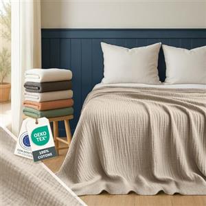 Blumtal Coperta Mussola Matrimoniale 150x200 cm - Certificata OEKO-TEX - Cotone Estivo 100% - Colore Bianco-Crema