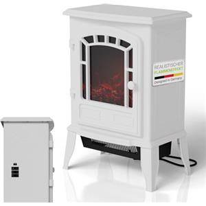 Juskys Camino elettrico 2000 W - Bianco, caminetto autoportante con effetto fiamma, 2 livelli di calore, termostato e spegnimento di sicurezza per il soggiorno