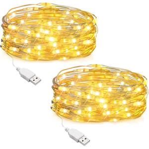 SALCAR Lucine Led USB, 2 Pezzi 10M 100 LED Filo di Rame Catena Luminosa Luci Natale per Interni ed Esterni, Luci Stringa Decorative per Albero, Festa, Natale, Matrimonio, Giardino (Bianco Caldo)