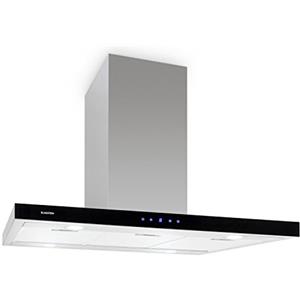 Klarstein Madonna - Cappa Aspirante ad Isola, Potenza Aria di Scarico 500 m³/h, Larghezza 90 cm, Illuminazione, Touchpad Illuminato con Display, Nero/Argento