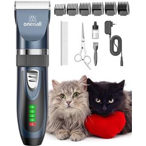 Oneisall Kit di Toelettatura per Gatti a Pelo Lungo - Tosatrice Silenziosa a 2 Velocità, Tagliacapelli Cordless a Basso Rumore per Cani e Animali (Blu)