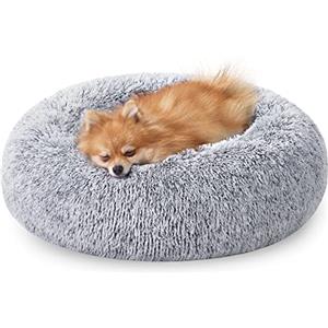 Feandrea Cuccia Cane Interno, Cuccia per Cani, Lettino per Animali Domestici a Ciambella, Cuscino Sfoderabile e Lavabile, Tappeto di Peluche, Diametro 60 cm, Grigio Ombré PGW038G01