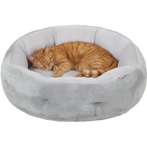 PawHut Letto per Gatti in Peluche, Cuccia per Gatti Rotondo con Bordo di Supporto, Uso su Entrambi i Lati, 62x62x21 cm, Grigio Chiaro