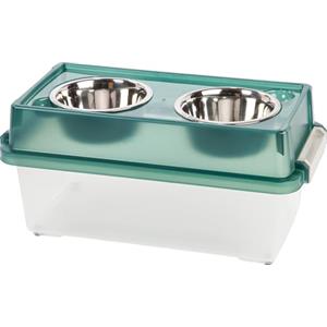 Iris Ohyama, Ciotola Rialzata con Supporto in Scatola di Plastica, 18L,Verde, Mangiatoia rialzata per Cane, Gatto, con Doppia Ciotola, Acqua, Cibo, Clip, Solida, Contenitore Crocchette, Senza BPA,FS-M