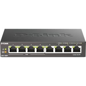 D-Link DGS-1008P Switch PoE desktop non gestito a 8 porte Gigabit, budget di alimentazione 80W, metallo, senza ventola