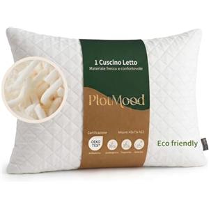 PlotMood Cuscino Memory Foam Fiocchi 45x75 H12cm - Cuscino per Dormire di Lato o Supini - Guanciale Letto Extra Comodo