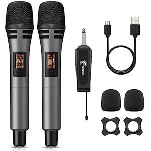 TONOR Microfono Karaoke Wireless UHF, Microfono Vocale Dinamico Palmare con Ricevitore Ricaricabile per Karaoke, Discorsi, Matrimoni, DJ, Spettacoli, Chiesa, Aula, Conferenze, 60M, Grigio, TW320
