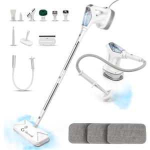 CGOLDENWALL CGOLDENEWALL Scopa a Vapore Multifunzione, 295ml Serbatoio, Vapore a 2 Livelli, Contro i Batteri, Ideale per Tutte Superfici, Piastrelle, Tappeti, Cucina, Bagno, Rimuovere i Batteri