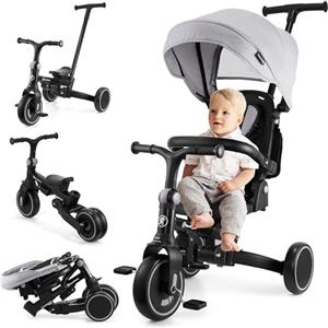HyperMotion Triciclo Evolutivo 8 in 1 - Triciclo Passeggino Reclinabile e Pieghevole con Seduta Girevole 360° - con Cappottina, Maniglione e Cintura - per Bambini 1-5 Anni