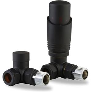 LavaTherm Valvola termostatica per termosifone TRV, angolo da 15 mm, a risparmio energetico, in ottone di alta qualità, ricambio TRV e detentore, colore nero