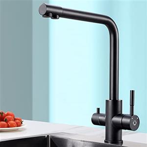 CECIPA PURE-B Rubinetto da cucina a 3 vie, Miscelatore per lavello con due uscite d'acqua: acqua filtrata e acqua calda/fredda - Becco orientabile a 360° in acciaio inossidabile 304, nero
