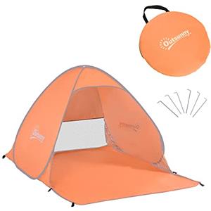 Outsunny Tenda da spiaggia pieghevole pop-up automatica istantanea protezione UV finestra posteriore grande tappeto arancione