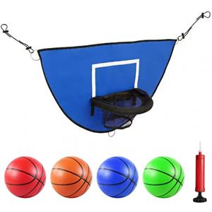 Afenau Canestro da Basket per Trampolino, 98 * 50 cm canestro Bambini con 4 Mini palloni da Basket gonfiabili, Canestro da Basket Esterno, Accessori per Trampolino da Interno ed Esterno (Blu)