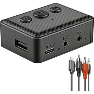 Greatzer Adattatore Audio Bluetooth 6.0 Trasmettitore & Ricevitore 2-in-1,Bluetooth Adapter Receiver Transmitter,per Auto,TV,Altoparlanti & Impianto Stereo,Cavi AUX 3.5mm & RCA,Riproduzione USB,HiFi
