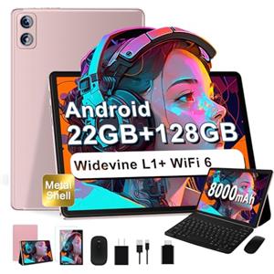 Dghrti 2025, tablet Android 14, 10 pollici, 22 (6 + 16) GB di RAM + 128 GB ROM/TF 2TB, batteria 8000 mAh, CPU 8 core, Face ID, Widevine L1, WLAN 6, GPS, BT5.0, 5 MP+8 MP, tablet con tastiera e mouse, corpo