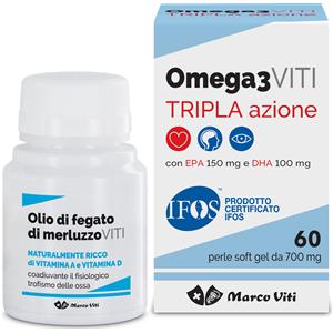 Massigen Omega 3 Viti Tripla Azione - Integratore Alimentare 60 Perle Softgel con EPA e DHA per il Benessere Cardiaco, Visivo e Cerebrale