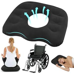 DARENYI Cuscino Gonfiabile Seduta Ortopedico, Cuscino Ciambella Antidecubito, Sollievo da Emorroidi, Coccige e Schiena, Cuscino Ergonomico per Sedia da Ufficio, Sedia a Rotelle, Auto (Nero)