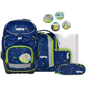 ergobag pack set Zaino scolastico ergonomico e flessibile, 6 pezzi, per la prima elementare Front RunBear - Blu scuro
