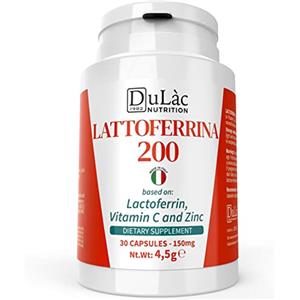 DULÀC FARMACEUTICI 1982 Dulàc - Lattoferrina 200 in Capsule con Vitamina C e Zinco, Super Concentrata, Integratore di Lattoferrina da 200mg/dose per Supporto alle Difese Immunitarie, 100% Made in Italy