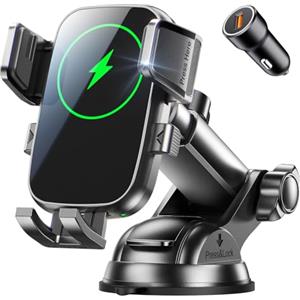 Mohard Porta Cellulare Caricatore Wireless Auto, 15W Ricarica Wireless Automobile Rapida con Adattatore QC3.0, Caricabatterie Supporto Telefono Rotazione 360° Cruscotto/Parabrezza, per 4.7-6.9" Phone