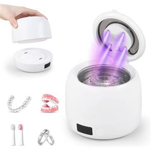 Carehabi Pulitore Ultrasuoni Apparecchio Denti 45kHz Serbatoio Separabile 200ml Lavaggio Ultrasuoni per Allineatori Dentiere e Bite Notturno Bianco
