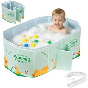 AUYAO Vasca da Bagno Portatile per Bambino, Vaschetta Bagnetto Neonato Pieghevole, Vasca per Neonato Pieghevole con Tappetino Antiscivolo e Foro di Scaric, 75 * 48 * 30CM, Adatta da 0 a 8 Anni