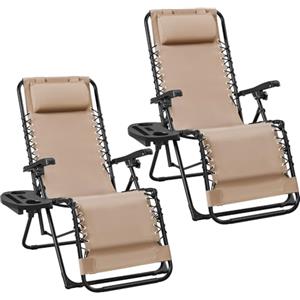Yaheetech Sedie a Sdraio Pieghevoli a Gravità Zero con Vassoio Rimovibile Poltrona Relax per Piscina Giardino Esterno Spiaggia Beige