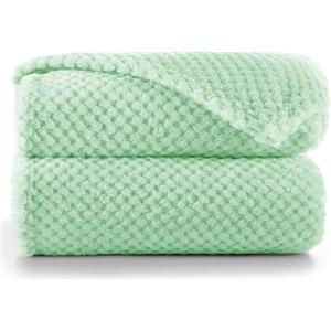 DecoKing Coperta Plaid Pile 70x150 cm per Letto Singolo Calda Accogliente e Spessa in Morbido Velluto Stile Scandinavo Per Letto Divano Sedia Tutte le Stagioni Menta Henry