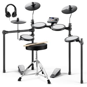 Donner DED-70 Batteria elettrica per bambini, batteria elettronica con 150 suoni, 4 pad a rete silenziosi, piatti da 9, 2 pedali, trono, cuffie, bacchette, regalo di compleanno per Natale