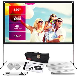 Pyle Telo Proiettore con Supporto, 305 cm 16:9 HD 4K Portatile, Leggero e Pieghevole, Schermo Proiettore da Interno/Esterno per Home Theater