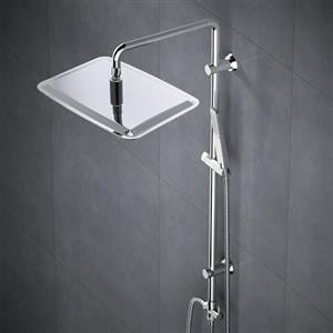 Görbach Colonna Doccia Acciaio Inox Senza Miscelatore Fori Muro Regolabili, Set Doccia a Pioggia con Doccetta a Mano e Soffione Doccia 35 * 25 cm Rettangolare, Cromo