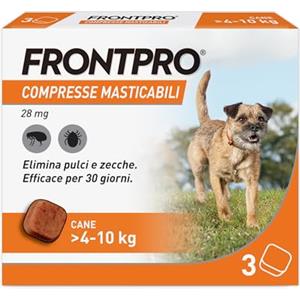 FRONTPRO 3 Compresse Masticabili Antiparassitario per Cani di Peso > 4-10 kg Protegge da Pulci e Zecche, Antipulci in Confezione da 3 Compresse da 28.3 mg di Afoxolaner, 4kg-10kg