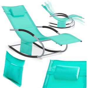 SoBuy Lettino Sdraio da Giardino a Dondolo - Sedia a Dondolo da Esterno in Textilene Blu Pavone con Telaio in Metallo, 150x63x87cm, Lettino Prendisole per Terrazza, Piscina, Patio, OGS28-TB